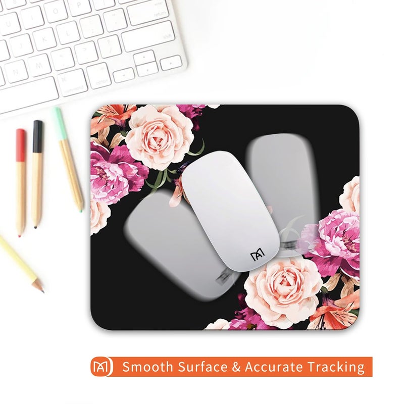 Armanza Square Mouse Pad Pretty Peony Flower, Personalized Premium-Textured Custom Mouse Mat Design, Washable Mousepad Lycra Cloth, Non-Slip Rubber Base Computer Mouse Pads for Wireless Mouse - Image 4
